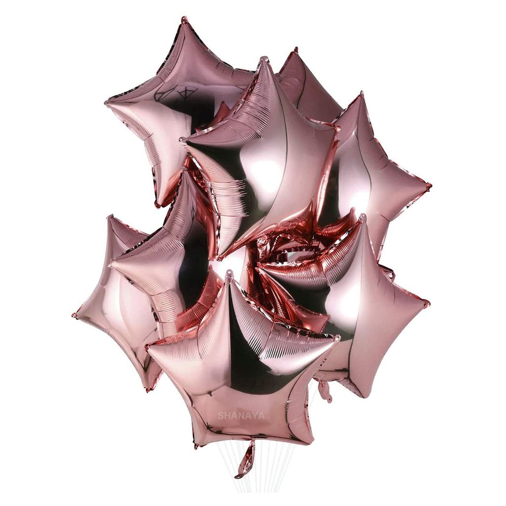 SHANAYA Birthday Decorations Items For Girls Boys Husband Wife Combo Set Kit -48Pcs Set Happy Birthday Rose Gold Foil Balloons Metallic Rose Gold Baloons Glass Bottle Star Foil Party Supplies