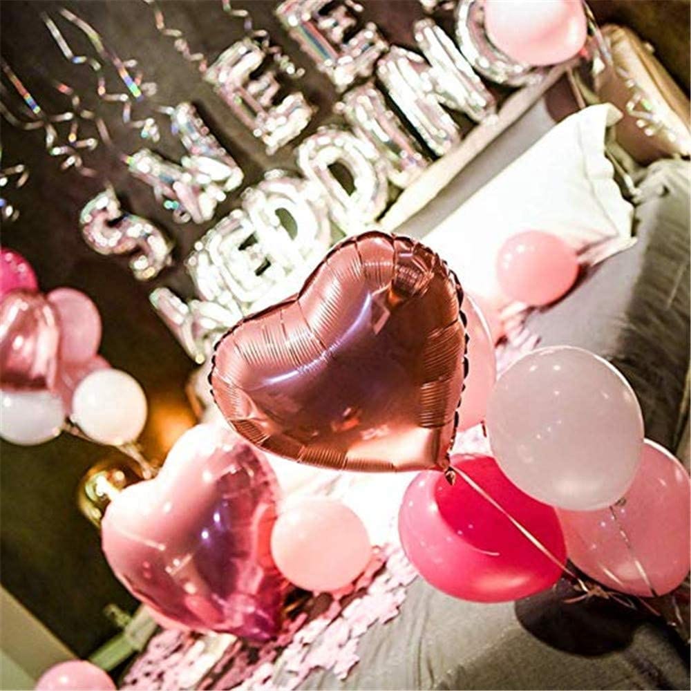 SHANAYA Birthday Decoration Items For Girls Boys Husband Wife -49Pcs Set Happy Birthday Silver Foil Balloons Pink White Metallic Baloons Rose Gold Heart Foil Balloons GlueDot Party Supplies