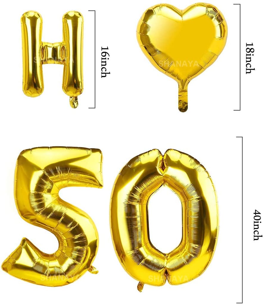 SHANAYA 50th Year Anniversary Balloon Decorations Happy 50th Anniversary Party Supplies Balloon Banner With Heart Foil 50th Wedding Anniversary Supplies Decoration