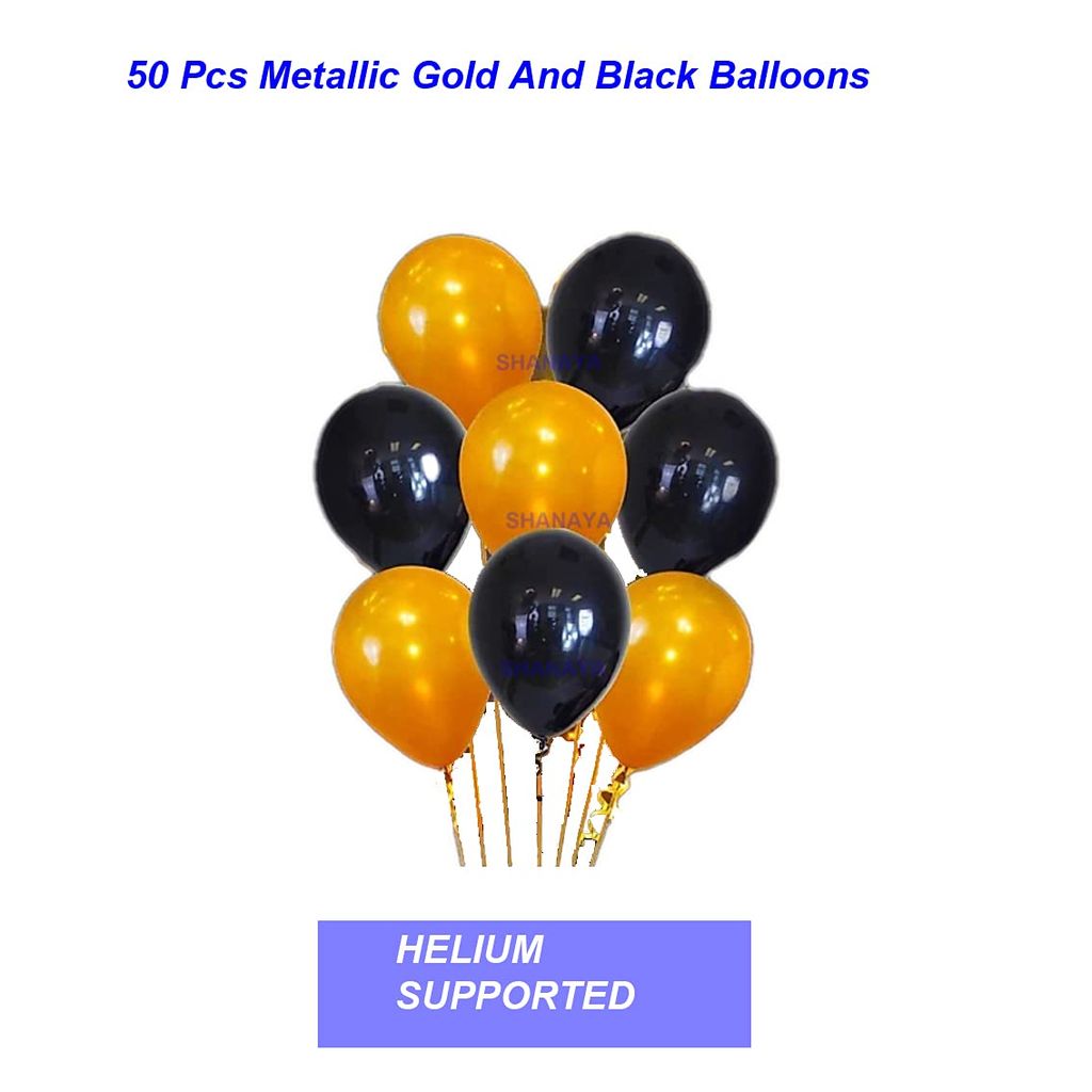 SHANAYA Happy Anniversary Decoration Kit - 52Pcs Set For Husband Wife Decoration Items Combo - Happy Anniversary Bunting Banner Black Gold Metallic Black Gold Balloons Ribbon Party Supplies