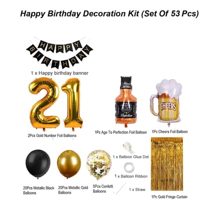 SHANAYA 21st Birthday Decorations for Women Men, Happy Birthday Decorations for Boys Girls 21st Birthday Party - 21st Birthday Decorations Black and Gold for Her Him 21 Birthday Party Supplies
