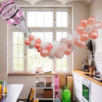 SHANAYA Party Decorations Items For Husband Wife Kit- 53Pcs Set 40Inchs Champagne Bottle Foil Balloon Rose Gold White Metallic Balloons Confetti Balloons Gluedot Balloon Arch Party Supplies