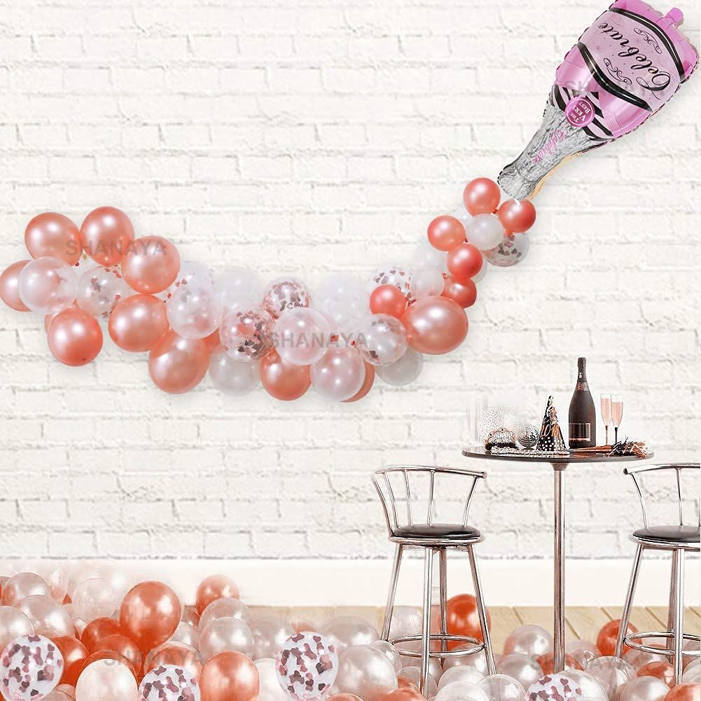 SHANAYA Party Decorations Items For Husband Wife Kit- 53Pcs Set 40Inchs Champagne Bottle Foil Balloon Rose Gold White Metallic Balloons Confetti Balloons Gluedot Balloon Arch Party Supplies - Toys and Games | Buy online on ZillyBuy