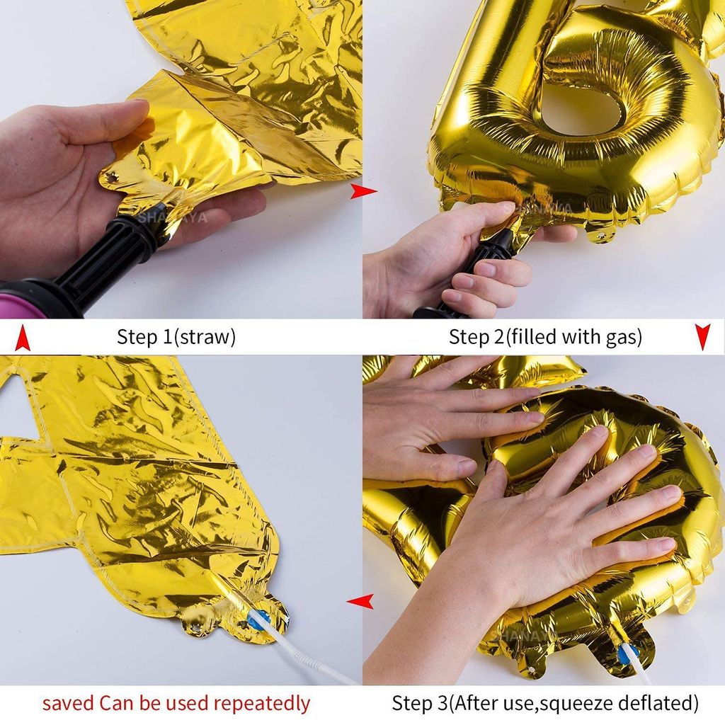 SHANAYA Happy Birthday Decoration Items Kit - 59Pcs Set For Boys Girls Husband Wife Decoration Items Combo - Happy Birthday Foil Balloons Star Foil Balloons Metallic Gold Black Baloons Ribbon Glue Dot Party Supplies