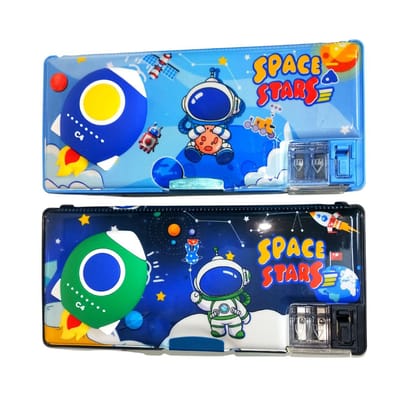 SHANAYA Multipurpose Dual Sided Squishy Space Theme Magnetic Pencil Box with Sharpeners for Kids Boys Girls School Return Gifts Stationery Items (Random Color)