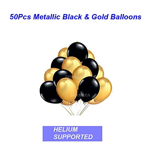 SHANAYA Happy Birthday Decoration Kit - 64Pcs Set For Boys Girls Husband Wife Special Decoration Items Combo - Happy Birthday Golden Foil Balloons Metallic Black Gold Balloons Glue Dot Party Supplies