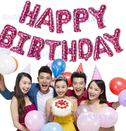 SHANAYA Pink Love Heart Happy Birthday Balloons Banner, 16Inchs Foil letters Birthday Sign Banner Balloon Bunting Reusable For Girls Boys & Kids Birthday Decorations And Party Supplies