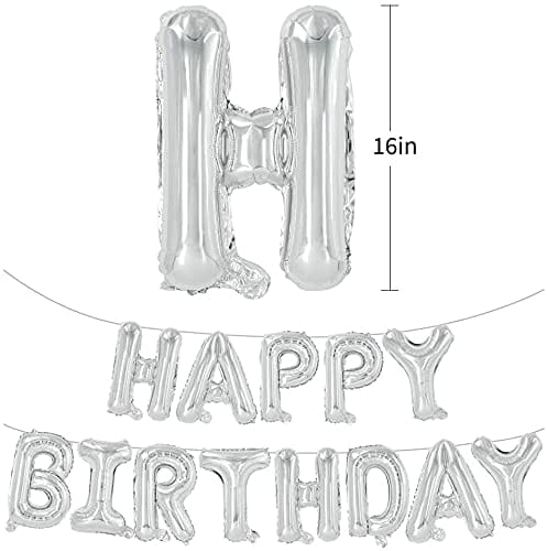 SHANAYA Silver Happy Birthday Balloons Banner, 16Inchs Foil letters Birthday Sign Banner Balloon Bunting Reusable Ecofriendly Material For Girls Boys & Kids Birthday Decorations And Party Supplies