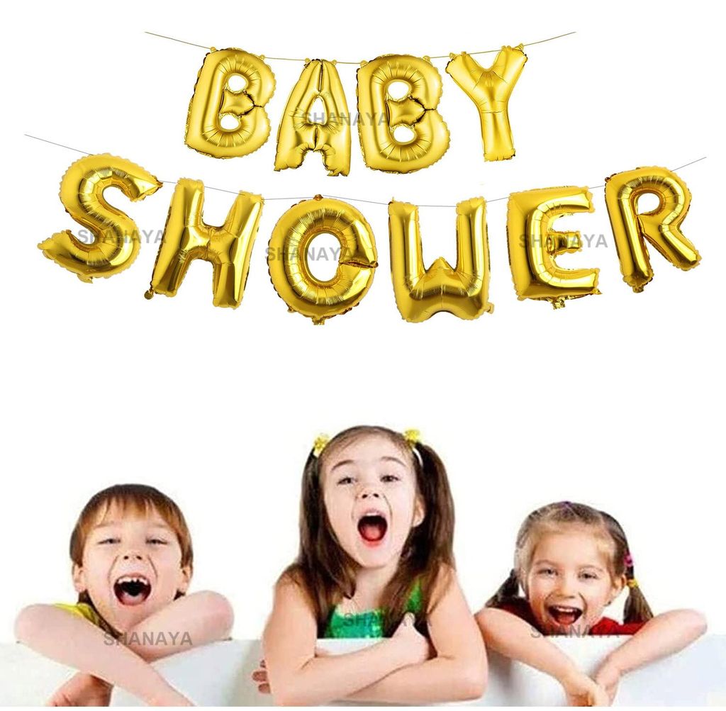 SHANAYA Baby Shower Foil Balloons Set Of 10 Letters For Baby Shower Decoration Party With Gluedot (Gold)