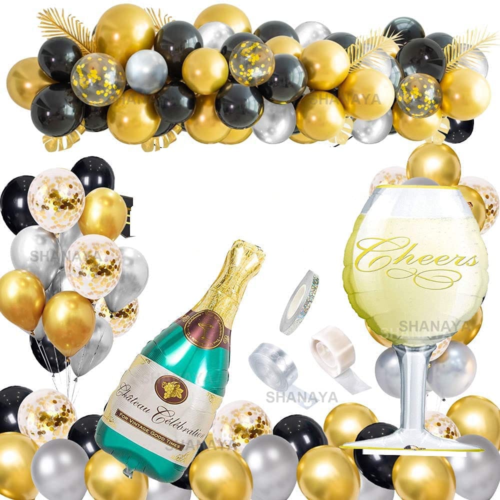 SHANAYA 50 Pcs Party Decorations Set Includes Giant Size Champagne Bottle Glass Foil Balloons, Metallic Confetti Balloons, Wedding Birthday New Year Party Supplies - Toys and Games | Buy online on ZillyBuy