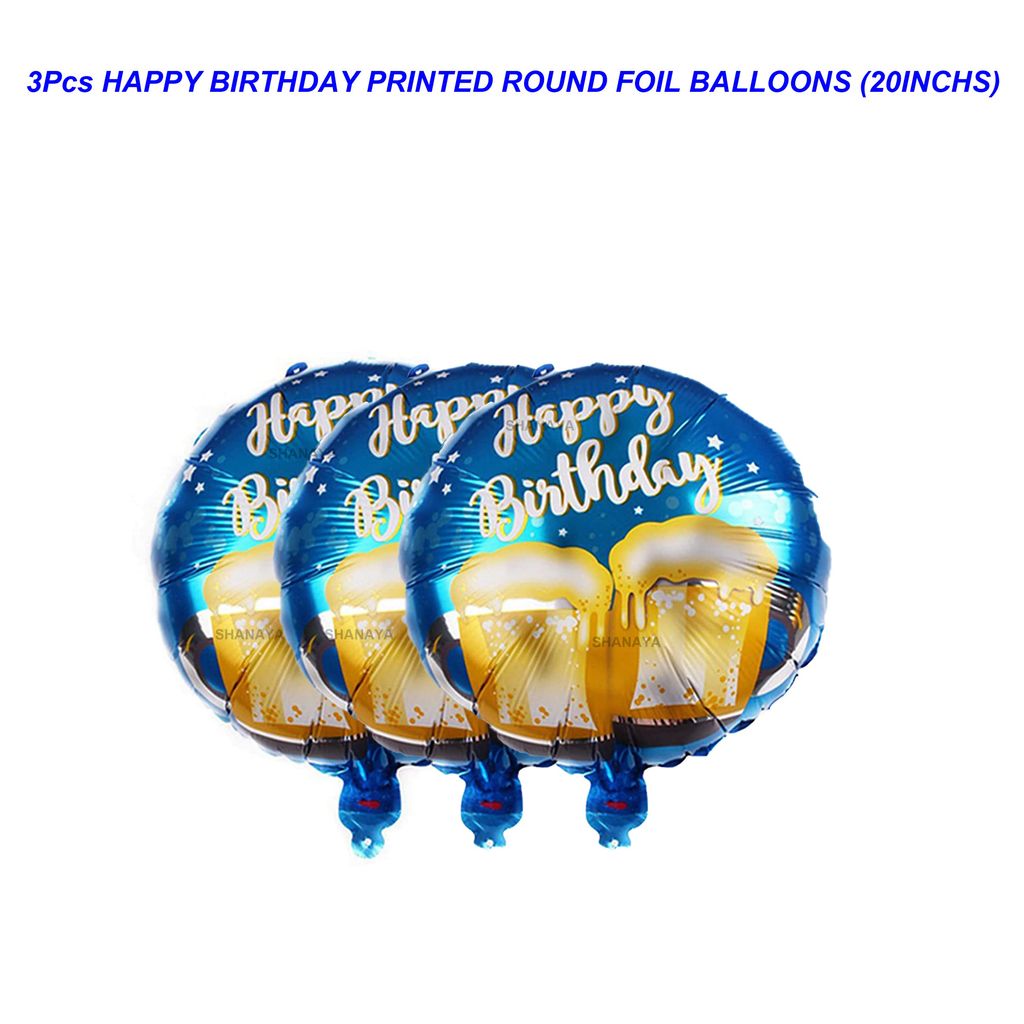 SHANAYA Blue Coloured Birthday Foil Balloons For Decoration |Foil Balloons For Birthday Decoration For Girls Boys Husband Wife - 5Pcs Happy Birthday Printed Round Foil Balloons