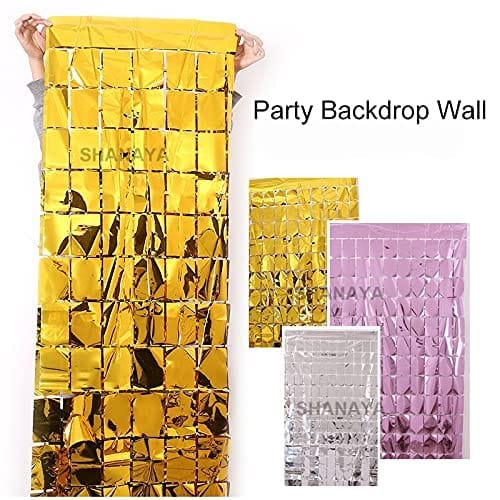 SHANAYA 3x6Ft Party Background Aluminum Foil Fringe Square Curtain Backdrop Wedding Decor Aluminum Foil Wall Backdrop Curtain Birthday (Pack of 2) (Pink)