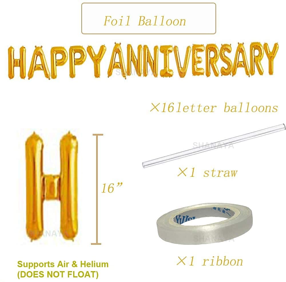 SHANAYA Happy Anniversary Foil Balloons For Wife Husband For Indoor And Outdoor Decorations (GOLD)