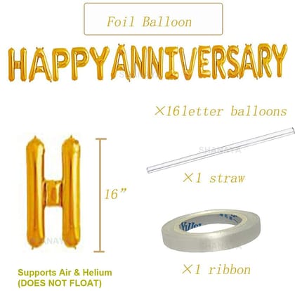 SHANAYA Happy Anniversary Foil Balloons For Wife Husband For Indoor And Outdoor Decorations (GOLD)