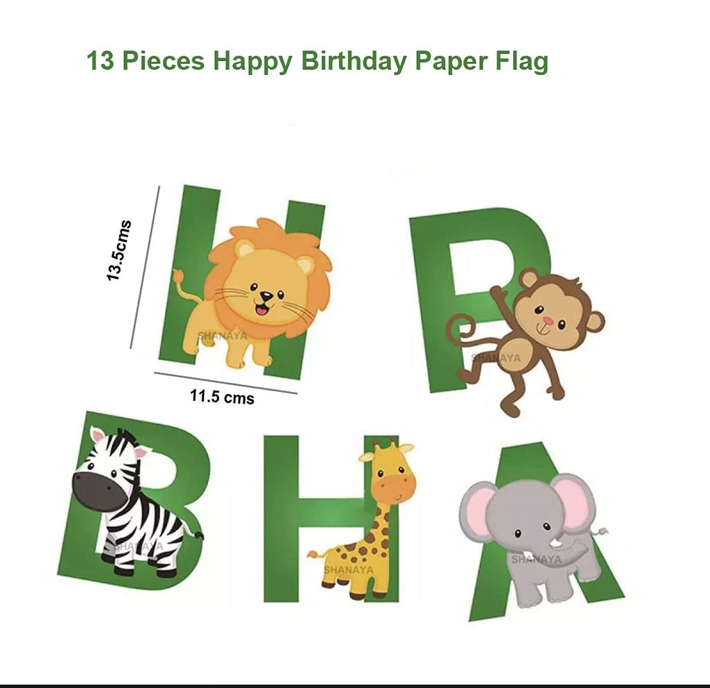 SHANAYA Happy Birthday Decoration Kit - 51Pcs Set For Boys Girls Decoration Items Combo - Jungle Adventure Theme Happy Birthday Bunting Banner Flag With Metallic Red Bue Balloons Ribbon Party Supplies