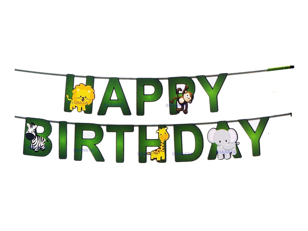 SHANAYA Happy Birthday Decoration Kit - 51Pcs Set For Boys Girls Decoration Items Combo - Jungle Adventure Theme Happy Birthday Bunting Banner Flag With Metallic Red Bue Balloons Ribbon Party Supplies