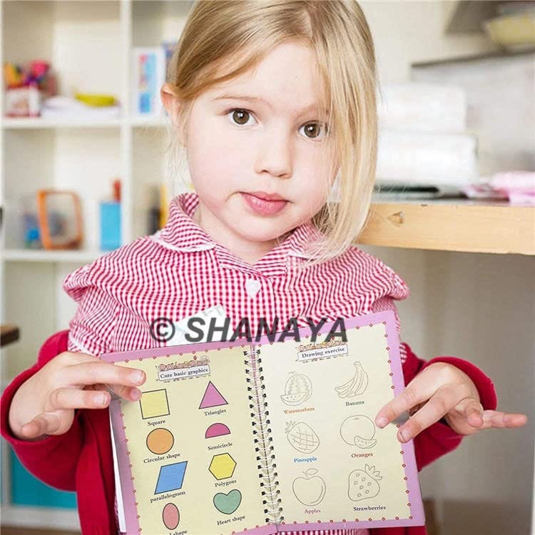 SHANAYA Sank Magic Practice Copybook (4 BOOKS+10 REFILL+1Pen+1Grip) Number Tracing Book for Preschoolers with Pen, Magic Calligraphy Copybook Set Practical Reusable Writing Tool Simple Hand Lettering