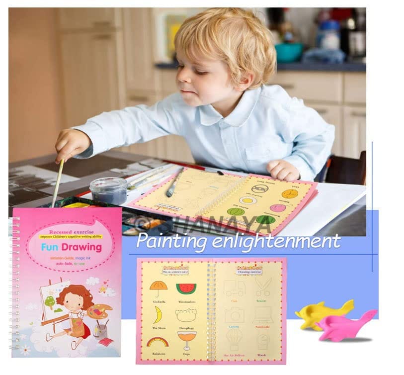 SHANAYA Sank Magic Practice Copybook (4 BOOKS+10 REFILL+1Pen+1Grip) Number Tracing Book for Preschoolers with Pen, Magic Calligraphy Copybook Set Practical Reusable Writing Tool Simple Hand Lettering