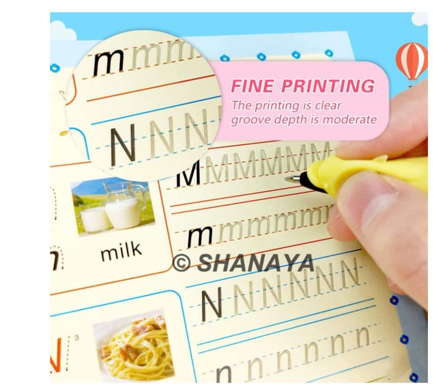 SHANAYA Sank Magic Practice Copybook (4 BOOKS+10 REFILL+1Pen+1Grip) Number Tracing Book for Preschoolers with Pen, Magic Calligraphy Copybook Set Practical Reusable Writing Tool Simple Hand Lettering