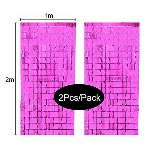 SHANAYA 3x6Ft Party Background Aluminum Foil Fringe Square Curtain Backdrop Wedding Decor Aluminum Foil Wall Backdrop Curtain Birthday (Pack of 2) (Pink)