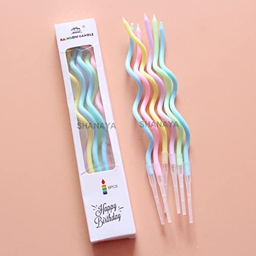 SHANAYA Decorative Twisty Curvy Spiral Rainbow Birthday Candles Set Kit for Cake Cup Cake Decoration Items for Birthday Wedding Anniversary Mothers Day for Boys Girls Adults (Pack of 2=12 Candles)