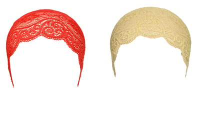Girls and Womens Hijab Cap Hijab Headband, Under Hijab Scarf Red and Cream Naqab Head Scarf (2 pcs)