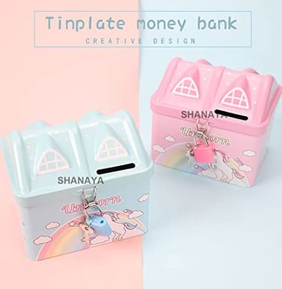 SHANAYA House Unicorn Metal Piggy Bank Coin Bank for Kids Girls Boys with Lock and Keys - Pack of 1