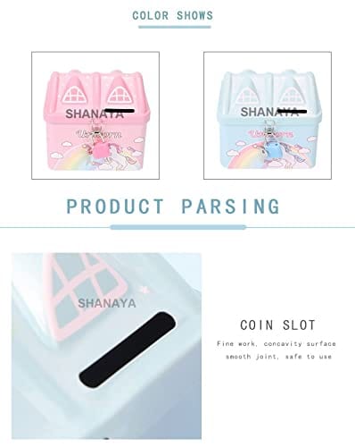 SHANAYA House Unicorn Metal Piggy Bank Coin Bank for Kids Girls Boys with Lock and Keys - Pack of 1