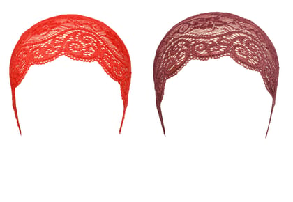 Girls and Womens Hijab Cap Hijab Headband, Under Hijab Scarf Red and Dark Maroon Naqab Head Scarf (2 pcs)