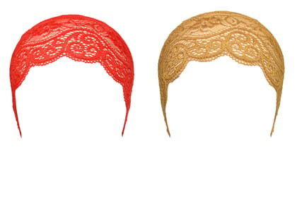 Girls and Womens Hijab Cap Hijab Headband, Under Hijab Scarf Red and Golden Naqab Head Scarf (2 pcs)