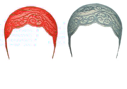 Girls and Womens Hijab Cap Hijab Headband, Under Hijab Scarf Red and Grey Naqab Head Scarf (2 pcs)