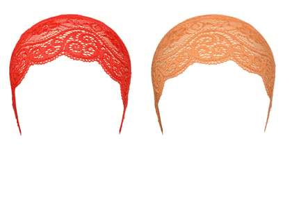 Girls and Womens Hijab Cap Hijab Headband, Under Hijab Scarf Red and Orange Naqab Head Scarf (2 pcs)