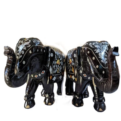 Roque Collections Rose Wood Inlay Elephant | Trunk Up Pair
