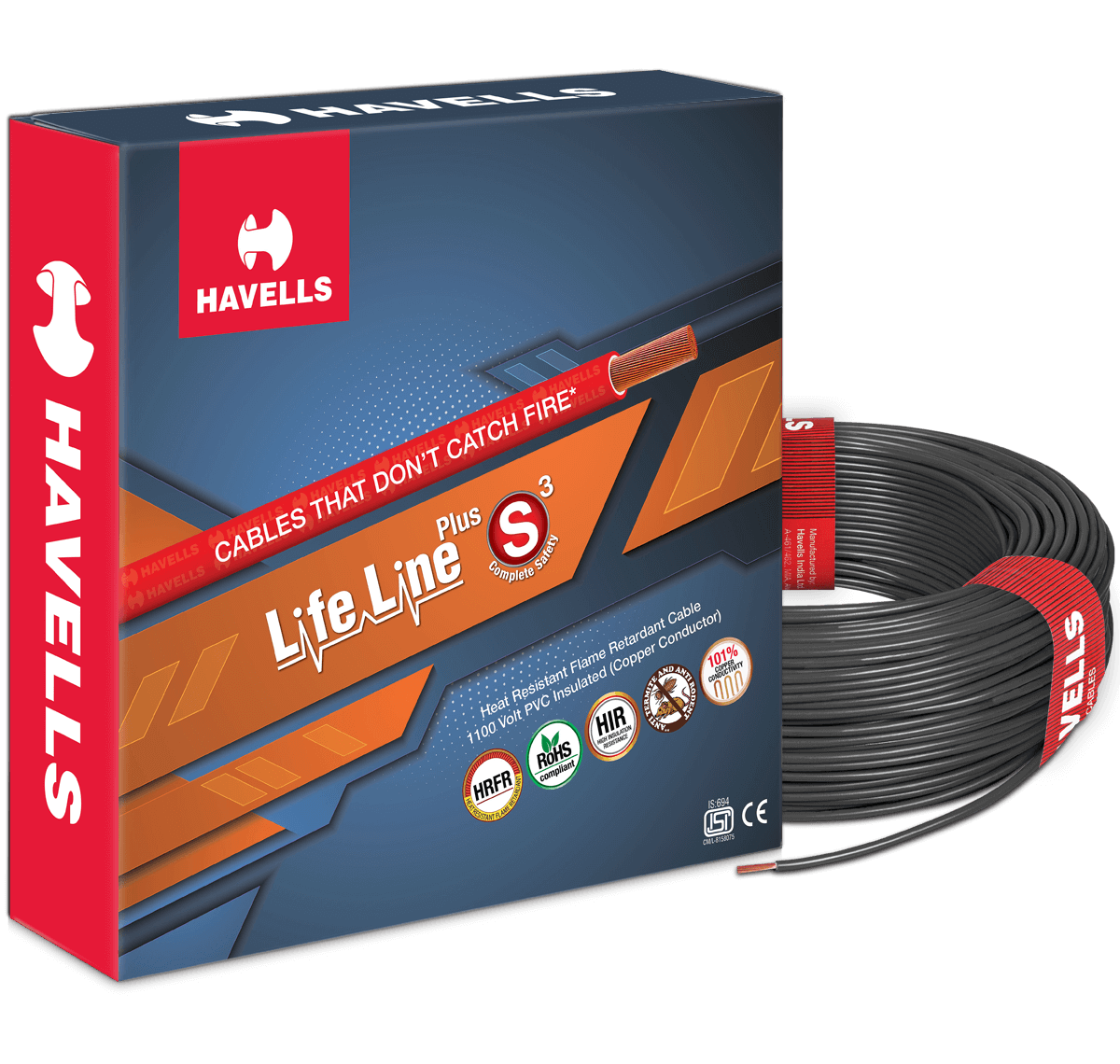 HAVELLS LIFE LINE PLUS S3 HRFR CABLES 1.5MM 90MTR LENGTH COPPER WIRE