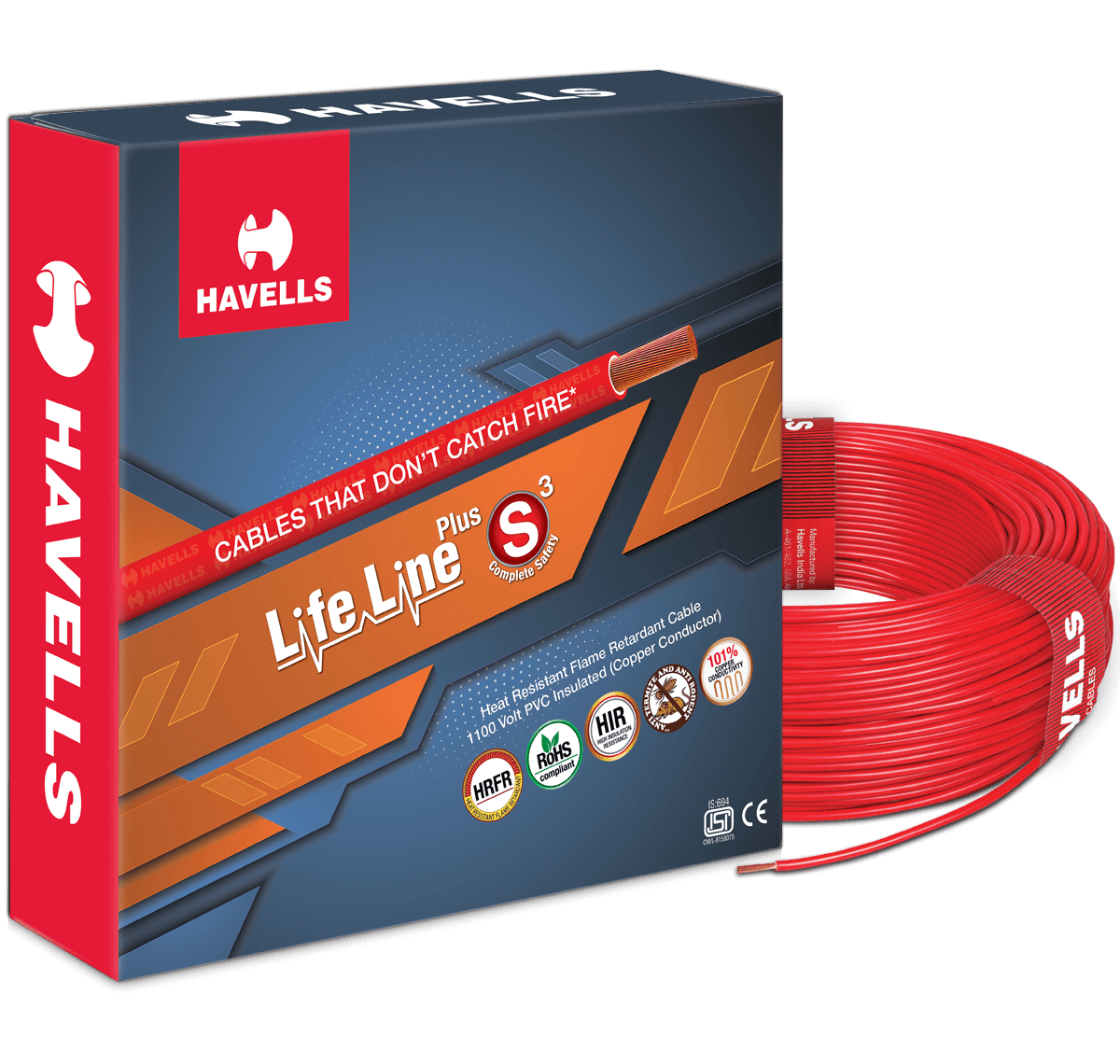 HAVELLS LIFE LINE PLUS S3 HRFR CABLES 2.5MM 90MTR LENGTH COPPER WIRE