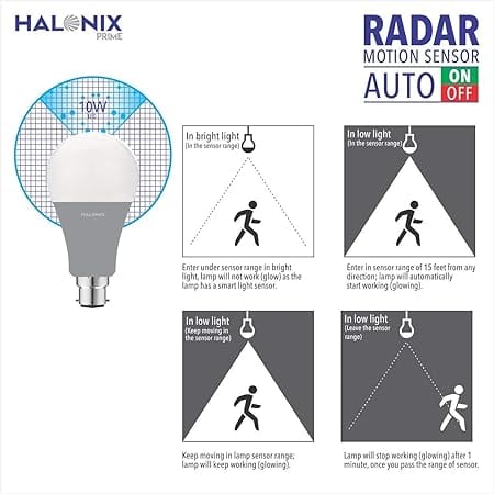 Halonix 10Watt Radar Motion Sensor B22D LED Bulb (Auto Off Auto On) - Pack of 1