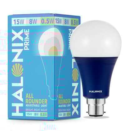 Halonix All Rounder Base B22D 15W,8W,0.5W Multi Wattage Adjustable Light Led Bulb (Pack Of 1, White & Yellow)