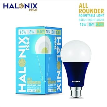 Halonix All Rounder Base B22D 15W,8W,0.5W Multi Wattage Adjustable Light Led Bulb (Pack Of 1, White & Yellow)