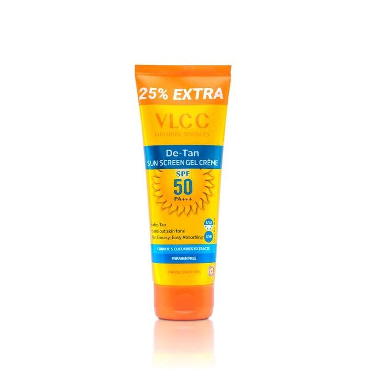 VLCC De Tan Sunscreen SPF 50 PA+++ Gel Creme Fades Tan, Evens Out Skin Tone, Enhances Glow (125g)
