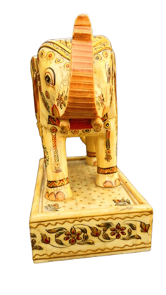 Jakir Husain Bone Elephant Statue for Living Room, Home Decor, 4.5 inch Minichar Painting