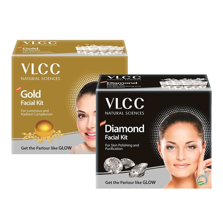 VLCC Gold Single Facial Kit & Diamond Single Facial Kit Combo (60 gm each) Pack of 2