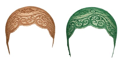 Girls and Womens Hijab Cap Hijab Headband, Under Hijab Scarf Tawny and Green Naqab Head Scarf (2 pcs)