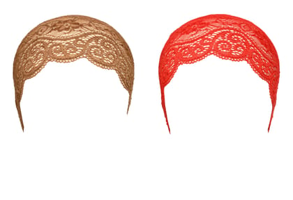 Girls and Womens Hijab Cap Hijab Headband, Under Hijab Scarf Tawny and Red Naqab Head Scarf (2 pcs)