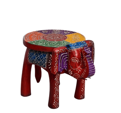 Wooden Elephant Stool Decorative Multi Colour Finish Elephant Table Indian Handicraft Hand Painted set 1