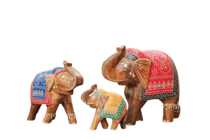 Wooden  Elephant Rajasthani Gift Item Showpiece Set 3