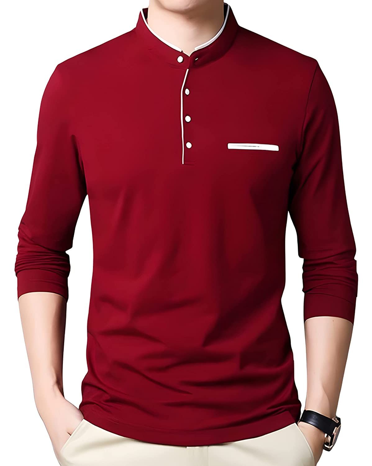 BASONTI Maroon Cotton Full Sleeves Maroon Tshirt