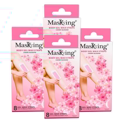 Masking Full Body Gel Waxing kit for All Skin Type, Ready to use Gel Wax Strip Hair Removal for Women, 1 pack - 08 Strip with 2 Pre & 2 Post Wipe, pack of 4