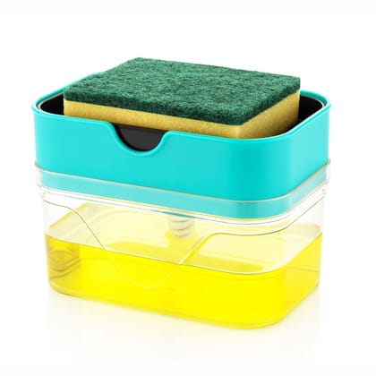 Qawvler Soap Dispenser for Kitchen & Bathroom Pump Sponge Holder Plastic 800 ml Container Multicolor (Pack of 1)