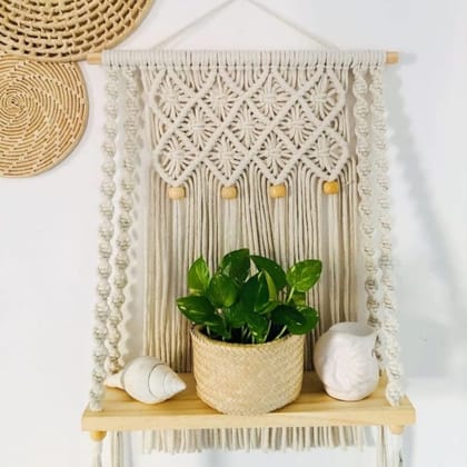 Macrame shelf wall hanging