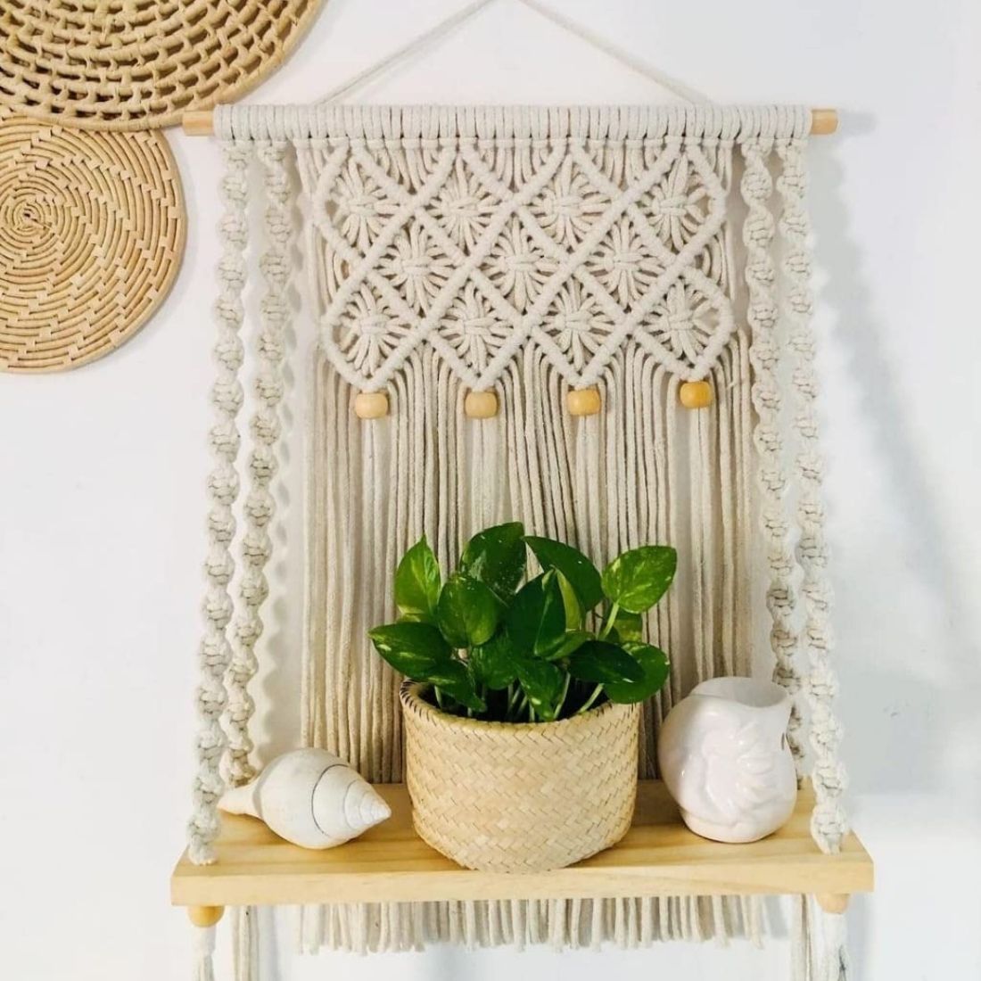 Macrame shelf wall hanging